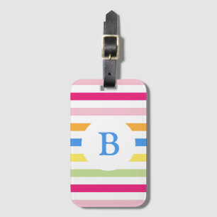 Étiquette À Bagage Monogramme Moderne à Rayures de Bonbons Arc-en-Cie
