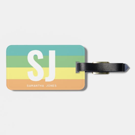 Étiquette À Bagage Monogramme Moderne Arc-en-ciel Gras Stripes Initia (Dos horizontal)