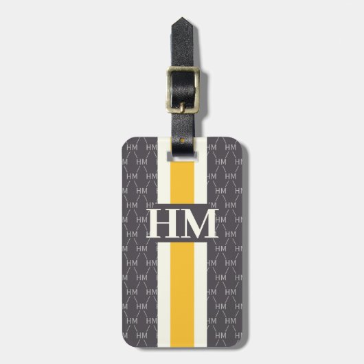Étiquette À Bagage Monogramme moderne avec gris Motif designer (Devant Vertical)