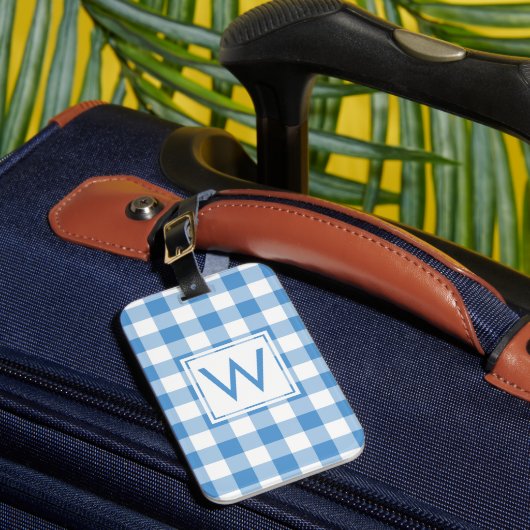 Étiquette À Bagage Monogramme moderne bleu clair fille En vichy Motif (Insitu Rectoal 1)