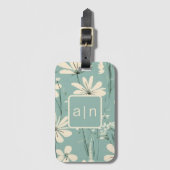 Étiquette À Bagage Monogramme Moderne Bleu Floral (Devant Vertical)