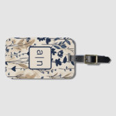 Étiquette À Bagage Monogramme Moderne Bleu Floral (Devant Horizontal)