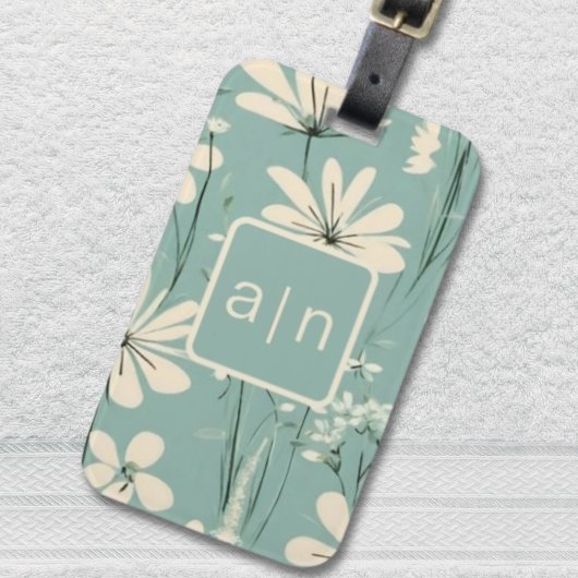 Étiquette À Bagage Monogramme Moderne Bleu Floral