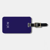 Étiquette À Bagage Monogramme Moderne Bleu Foncé et Blanc (Devant horizontal)