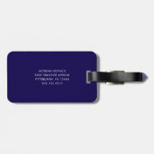 Étiquette À Bagage Monogramme Moderne Bleu Foncé et Blanc (Dos horizontal)