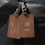 Étiquette À Bagage Monogramme Moderne Brown Faux Cuir Texture<br><div class="desc">Monogramme Moderne Brown Faux Cuir Texture Imprimer Bagage Balise</div>