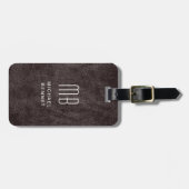 Étiquette À Bagage Monogramme Moderne Brown Faux Texture Cuir (Devant horizontal)