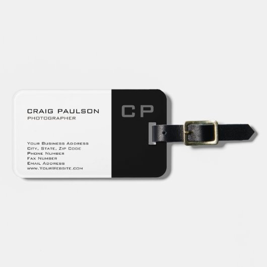 Étiquette À Bagage Monogramme moderne Carte de visite noir blanc (Devant horizontal)