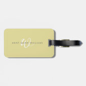 Étiquette À Bagage Monogramme moderne Chartreuse blanc en écriture cu (Dos horizontal)