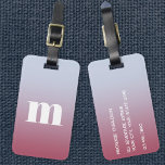 Étiquette À Bagage Monogramme moderne Dégradé rose initial<br><div class="desc">La typographie coque moderne minimaliste monogramme design initial qui peut être modifié pour personnaliser,  ainsi que les détails sur l'inverse. Blanc sur un arrière - plan rose à bleu pâle.</div>