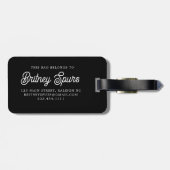 Étiquette À Bagage Monogramme moderne élégant Nom Black Gold Script (Dos horizontal)