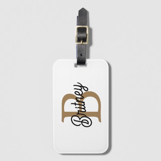 Étiquette À Bagage Monogramme moderne élégant Nom Black Gold Script (Devant Vertical)