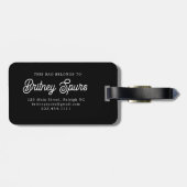 Étiquette À Bagage Monogramme moderne élégant Nom Black Gold Script (Dos horizontal)