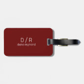 Étiquette À Bagage Monogramme Moderne Élégant Nom rouge foncé (Dos horizontal)