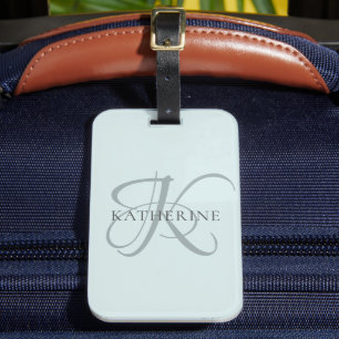 Étiquette À Bagage Monogramme moderne élégant Script Aqua Blue
