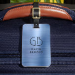 Étiquette À Bagage Monogramme moderne en acier bleu brillant brossé m<br><div class="desc">Élégant Monogramme moderne en acier bleu brossé sac métallique Tag</div>