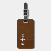 Étiquette À Bagage Monogramme moderne en cuir Brown (Devant Vertical)