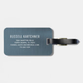 Étiquette À Bagage Monogramme moderne en métal brossé bleu marine (Dos horizontal)