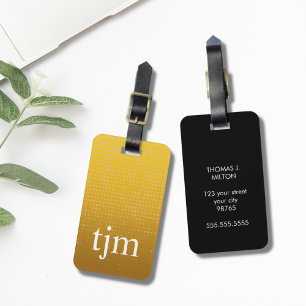 Étiquette À Bagage Monogramme moderne Faux Gold Black Bold