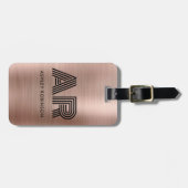 Étiquette À Bagage Monogramme moderne Gras Deux Rose initial métal Or (Devant horizontal)