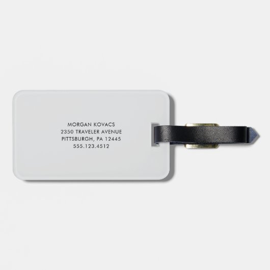 Étiquette À Bagage Monogramme Moderne Gris Clair et Blanc (Dos horizontal)