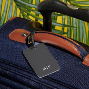 Étiquette À Bagage Monogramme Moderne Gris Foncé et Blanc
