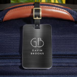 Étiquette À Bagage Monogramme moderne Gris Noir Brossé Glam Metallic<br><div class="desc">Élégant sac en métal brossé gris-noir monogrammé moderne</div>