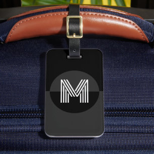 Étiquette À Bagage Monogramme moderne gris noir rétro blanc géométriq