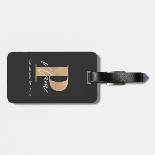 Étiquette À Bagage Monogramme moderne Initiale P & Nom Personnalisé (Dos horizontal)