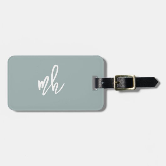 Étiquette À Bagage Monogramme Moderne Initiales Script Sage Green (Devant horizontal)