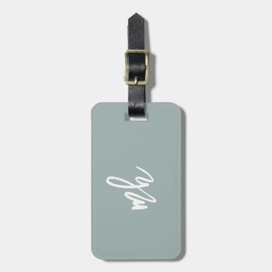Étiquette À Bagage Monogramme Moderne Initiales Script Sage Green (Devant Vertical)