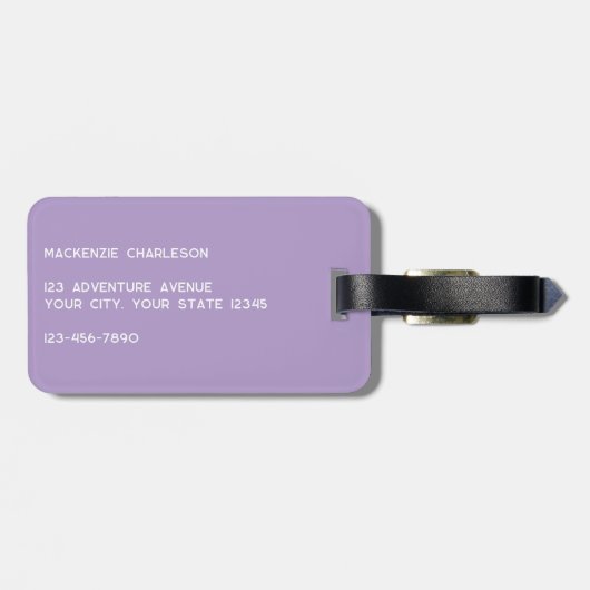 Étiquette À Bagage Monogramme moderne Lilac initial (Dos horizontal)