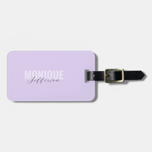 Étiquette À Bagage Monogramme moderne Lilac Lavender Nom Script (Devant horizontal)