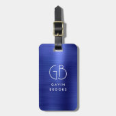 Étiquette À Bagage Monogramme moderne Marine Bleu Brûlé Glam Métalliq (Devant Vertical)