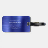 Étiquette À Bagage Monogramme moderne Marine Bleu Brûlé Glam Métalliq (Dos horizontal)