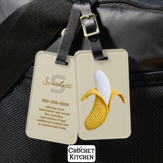 Étiquette À Bagage Monogramme moderne minimal Nom Crochet Banana