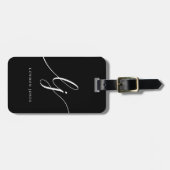 Étiquette À Bagage Monogramme moderne Noir Blanc Calligraphie Initial (Devant horizontal)