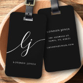 Étiquette À Bagage Monogramme moderne Noir Blanc Calligraphie Initial