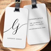 Étiquette À Bagage Monogramme moderne Noir Blanc Calligraphie Initial