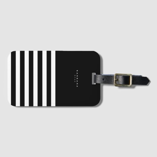 Étiquette À Bagage Monogramme moderne noir blanc rayures (Devant Horizontal)