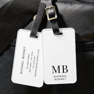 Étiquette À Bagage Monogramme Moderne Noir Et Blanc