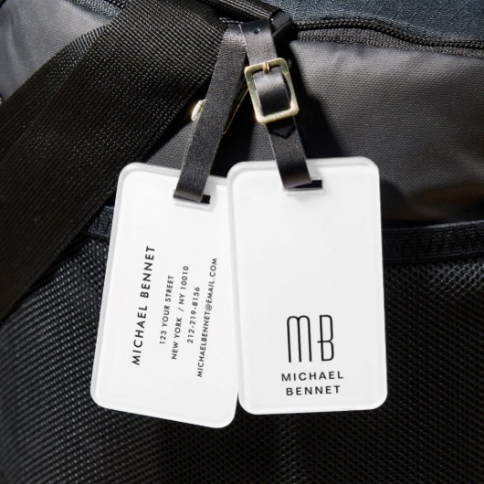 Étiquette À Bagage Monogramme Moderne Noir Et Blanc