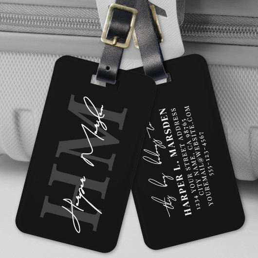 Étiquette À Bagage Monogramme Moderne Noir Et Blanc