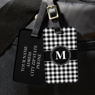 Étiquette À Bagage Monogramme Moderne Noir Et Blanc