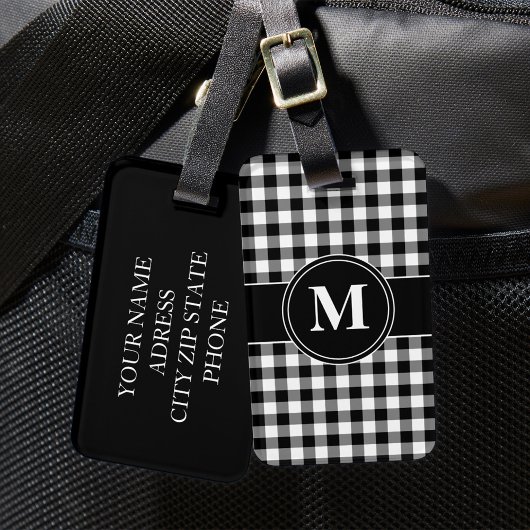 Étiquette À Bagage Monogramme Moderne Noir Et Blanc