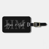 Étiquette À Bagage Monogramme Moderne Noir Et Blanc (Devant horizontal)