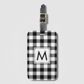 Étiquette À Bagage Monogramme moderne noir et blanc En vichy Motif (Devant Vertical)