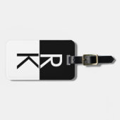 Étiquette À Bagage Monogramme moderne noir et blanc Personnalisé (Devant horizontal)