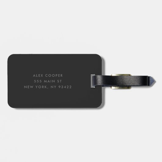 Étiquette À Bagage Monogramme moderne noir et gris (Dos horizontal)