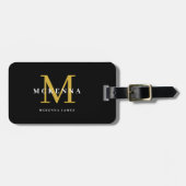 Étiquette À Bagage Monogramme moderne noir et or Monogramme Élégant (Devant horizontal)